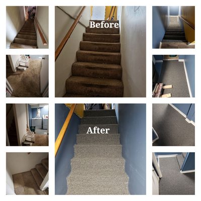 Carpet replacement. Stairs and basement hallway/laundry room