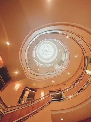 The central spiraling staircase