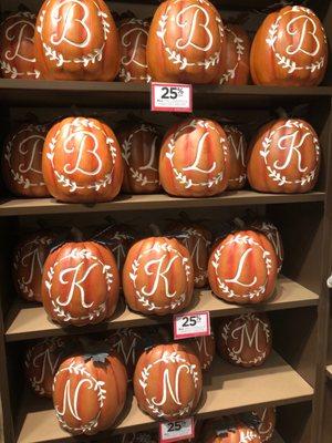 Monogrammed fake pumpkins