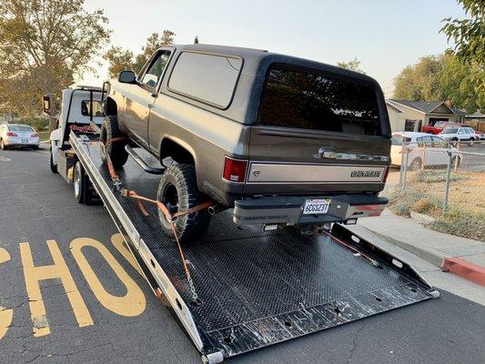 My 87 blazer getting tow.