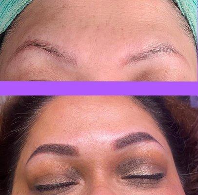 Before & After of 
 Color Correction/ Cover up of previous microblading by Lucid Brows & Body