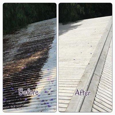 Pressure washing a roof