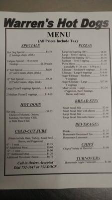 Menu as of May 20, 2016