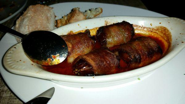 Bacon Wrapped Dates with gorgonzola, goat cheese, piquillo pepper, molasses.