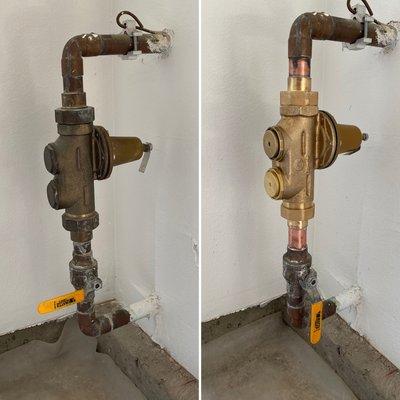 Before and after 1-1/4" pressure regulator job.