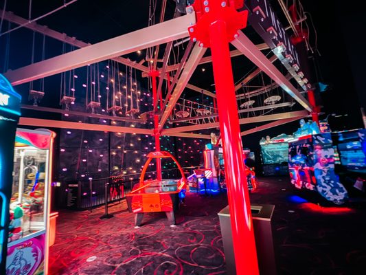 Challenge yourself on the high ropes course 20-feet above the game room floor.