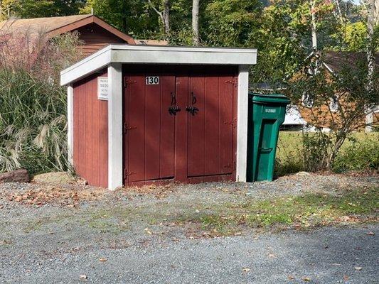 "Bear Box", a shed to prevent bears from destroying trash cans and strewing garbage around the neighborhood. They are not locked.