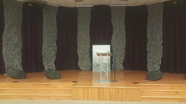 The stage after service. Pastor used the vault on stage as an illustration