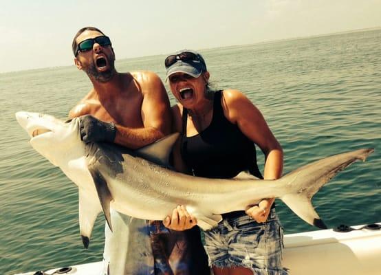 Sharks with get Hooked Charters and 4 Reel Charters Galveston, Tx