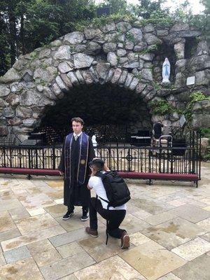 Pictured: Ethan Copeland (former Norte Dame Baseball player) gets his graduation pictures done at The Grotto by Jonathan (photographer).