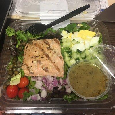 Delicious grab-and-go salads! The salmon one is my fave!