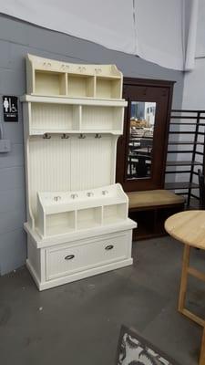 Coat rack and storage bench for your entry way.