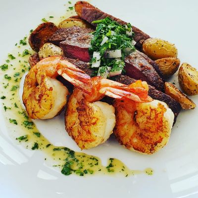 Our most popular Chimichurri Steak and shrimp.