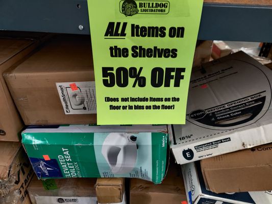 50%off sale on shelves