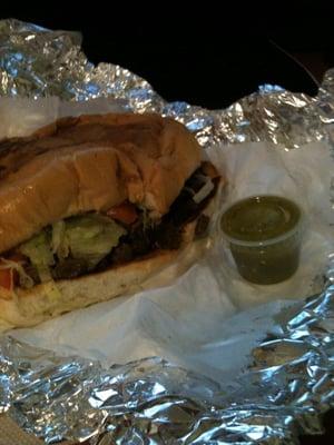 Fajita torta and the green hot sauce is killer