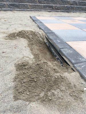 Laid pavers on a bed of 4 inches of sand over non compacted dirt.