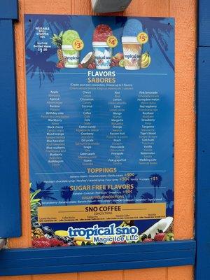 Menu of Individual flavors.