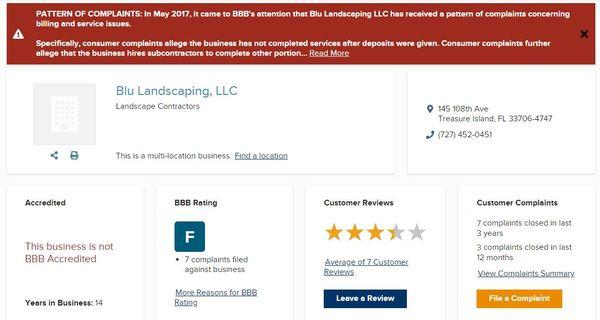 "F" on Better Business Bureau!