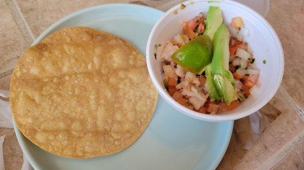 Shrimp ceviche tosada ($5).  Good.