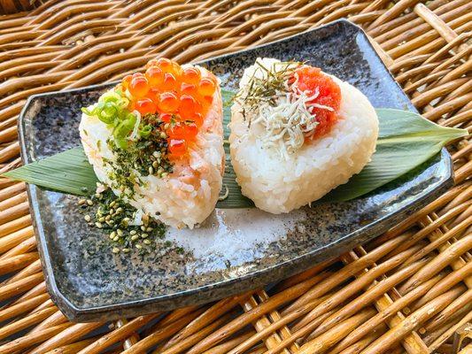 Salmon & Ikura (Salmon roe), Mentaiko (Spicy cod roe) & Jako (Small fish)