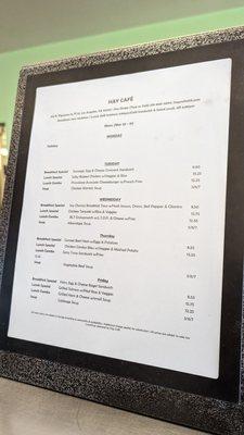 Menu for Hay Cafe