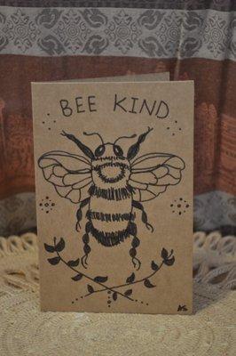 Blank inside Bee Kind hand drawn card