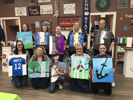 Wine and Paint Parties. Everyone can paint something different!