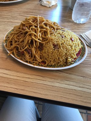 Pork lo mein and pork fried rice