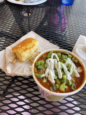 Chili with cornbread. Yum!