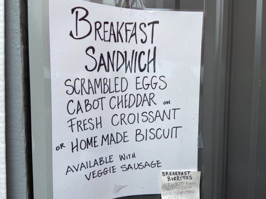 Breakfast sandwich menu