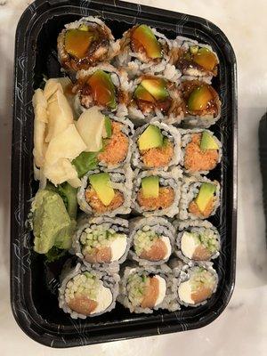 Philly roll, Spicy Tuna Avocado roll, Eel Avocado roll