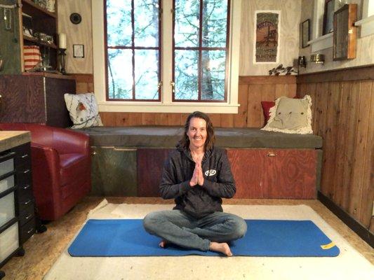 During Covid-19 times I am teaching from my treehouse in Fall City, Wa.  You can join me online by signing up at www.tworiversyoga.com.