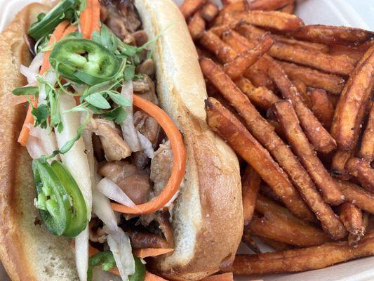 Chicken banh mi with sweet potato fries