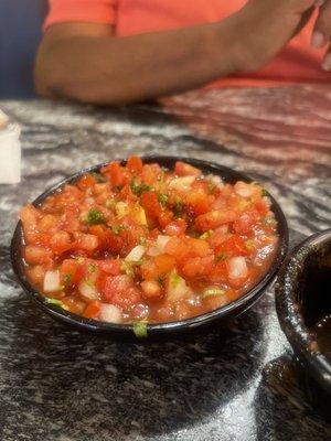 Pick de gallo mixed with red salsa