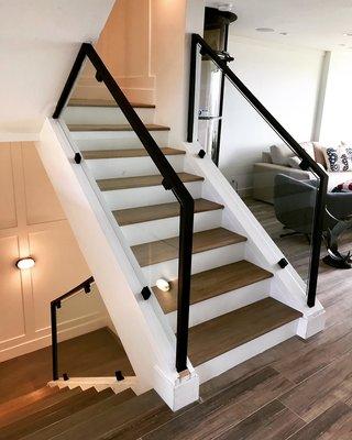 Stair railing with black metal