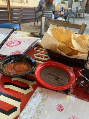 Chips, salsa, bean dip