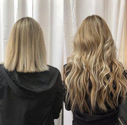 Before & after using 16" Easihair Pro tape-ins and fusion bonded extensions.