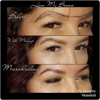 Microblading 
Pic #1 Maping
Pic #2 with makeup 
Pic #3 Microblading 
No more makeup needed