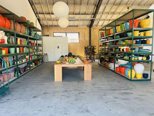 Showroom filled with ceramics.