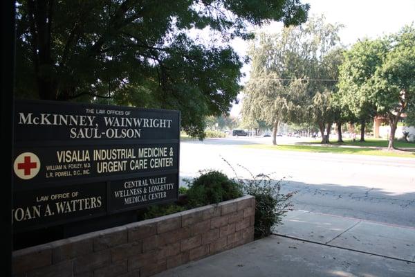 Front of the office. Across the street from the Tulare Co. Superior Court