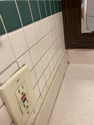 Filthy counter and electrical outlet