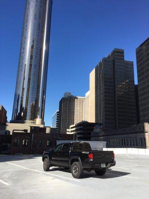 Conquered the parking garage and made it to the top with my rental Tacoma.