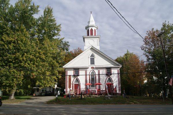 The Little White Church Antiques, 83 Main Street, Phillips, ME 04966. The former Methodist Church built in 1867.