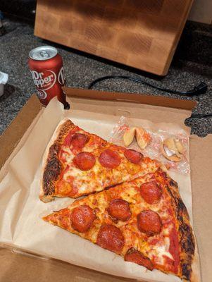 NY slice combo - two slices and a cold soda for $5 after tax, yes that's right even in 2023. Also fortune cookies.