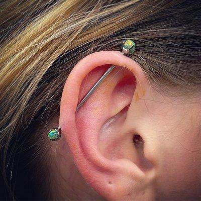 Industrial with green opals set in titanium