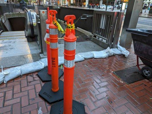 Maybe didn't ride Bart enough when I lived in the city, but first time seeing sandbags at the stairs