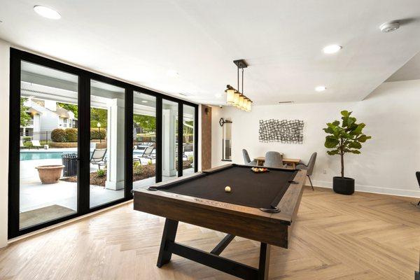 The Bailey Apartments - Durham, NC - Upgraded Clubhouse with Billiard Table & Pool View