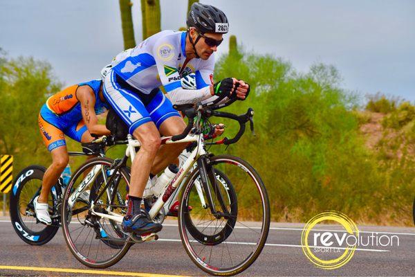 Here is our client Lee completing his 112 mile bike ride during his 2nd IronMan ever. Contact us to learn how!