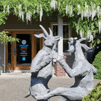 Tasting Room Entrance with Statue of Dancing Goats!