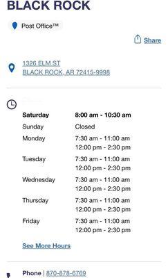 hours of operation for Black Rock, Arkansas post office